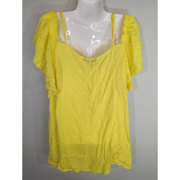 Miss Lili Yellow Embroidered Cold Shoulder Top - Size 2X - Flowy Beach Bohemian - Picture 5 of 8